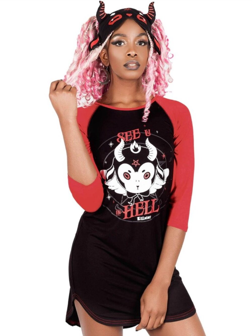 Killstar ✦ See U In Hell Sleep Raglan ✦ Oversized Contrast Jersey Red Black Top